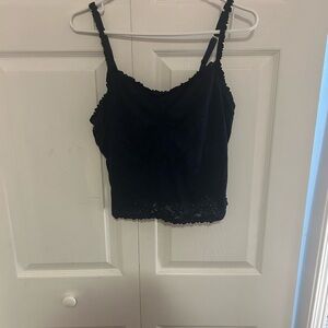 aerie Black Lace-Trim Cropped Cami